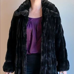 FABULOUS FURS COUTURE COLLECTION BLACK MINK FAUX FUR KNEE LENGTH COAT